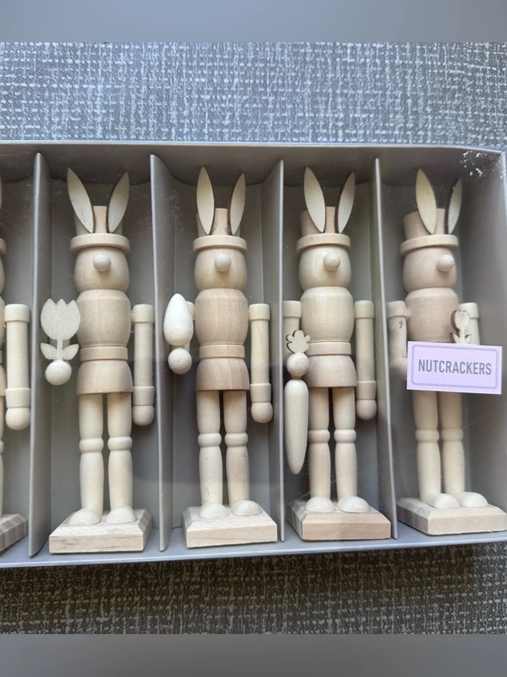 Wooden Bunny Nutcracker Set of 5 Natural Wood